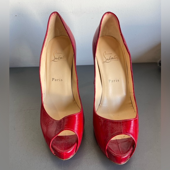 Christian Louboutin Shoes - Christian Louboutin red eel skin leather peep toe platform heels size 10/ 40